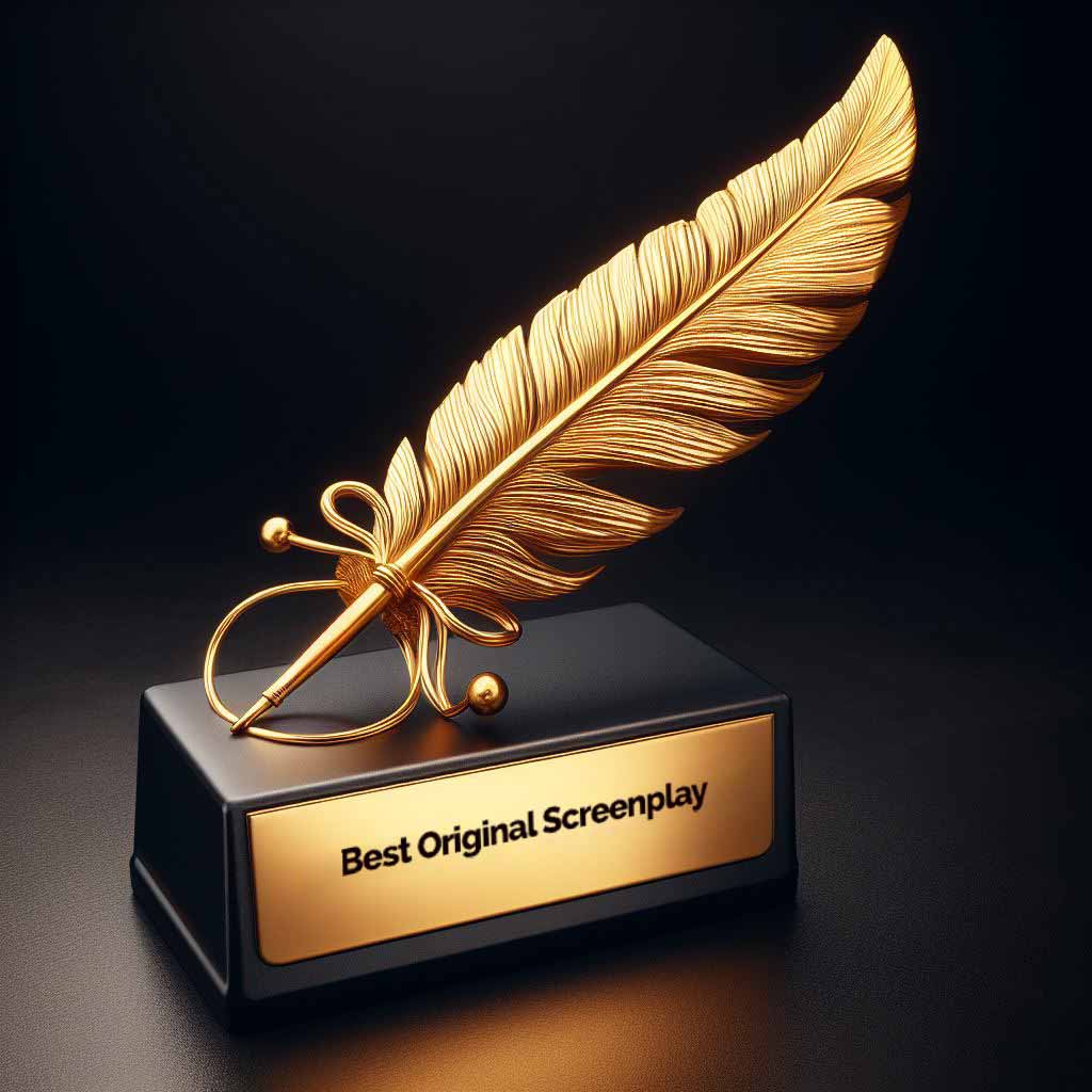 A golden trophy for the Best Original Screenplay award and screenwriting achievements