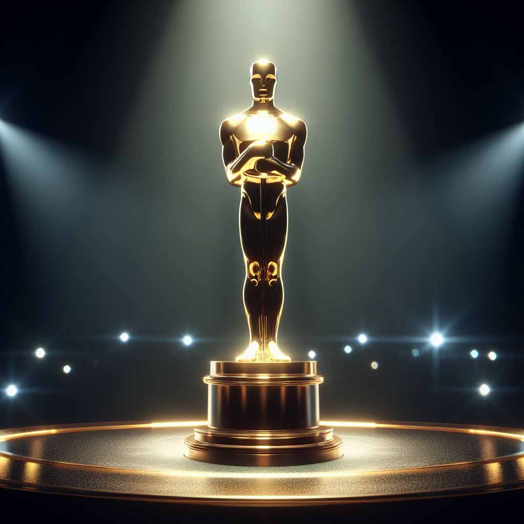 A close up of an Oscar statue on a red podium, symbolizing the dream of becoming a successful Hollywood screenwriter.