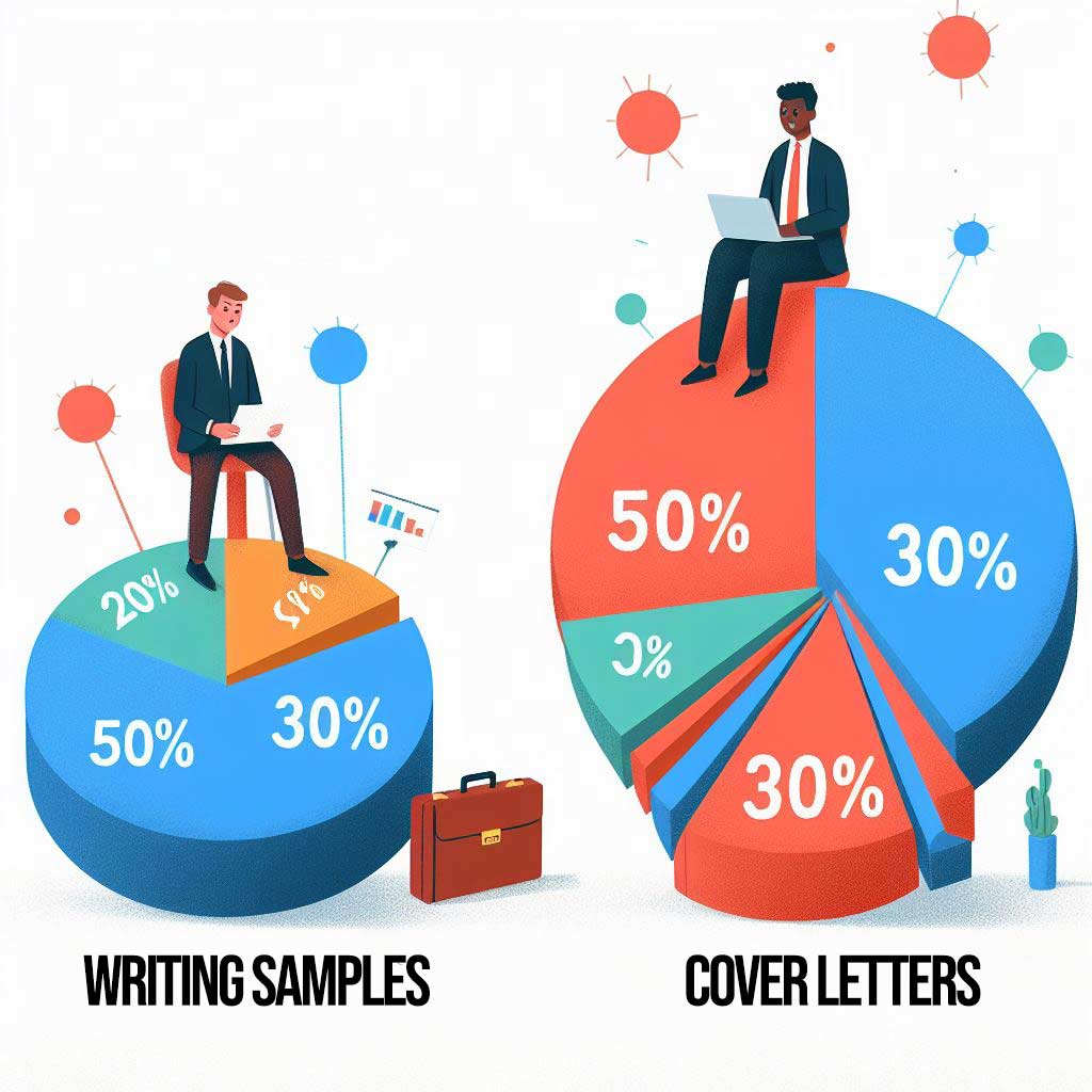  Pair of charts illustrate writing samples hold more importance than cover letters for initial internship screening stages.