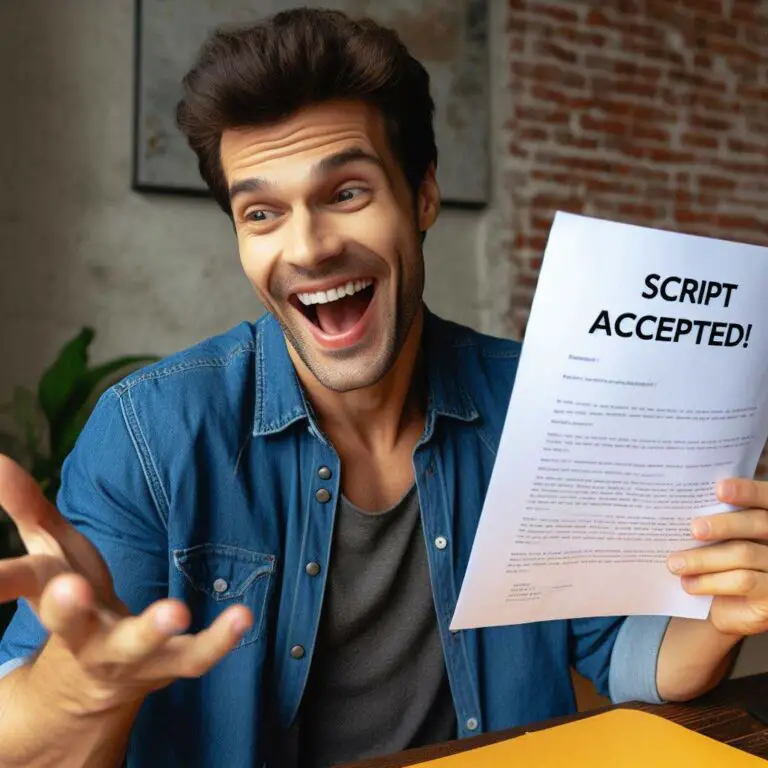 Overjoyed female freelance screenwriter celebrating as she holds the acceptance letter for her drama script she pitched, a major win on her journey.