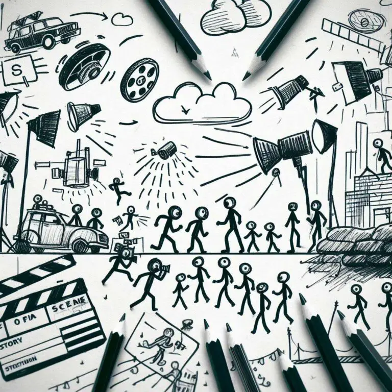 Stick figure illustration acting out dramatic movie scene