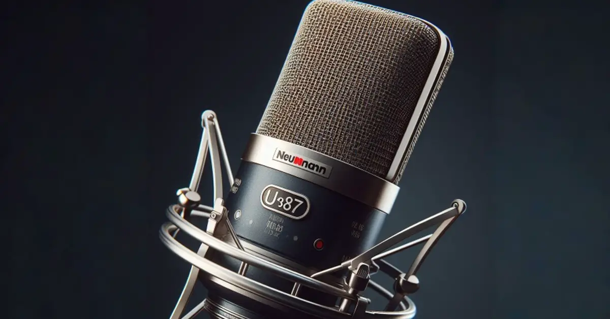Detailed close-up of a Neumann U87 condenser microphone for ADR