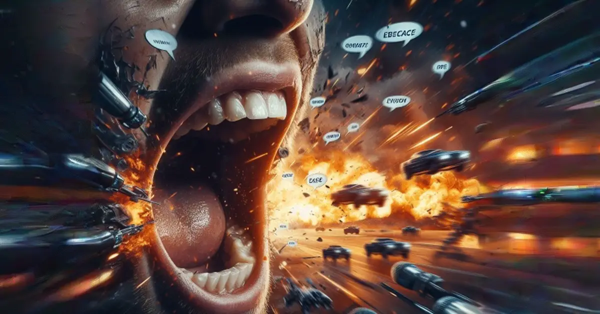 A close-up of an actor's mouth during an action scene, highlighting the need for clear dialogue.