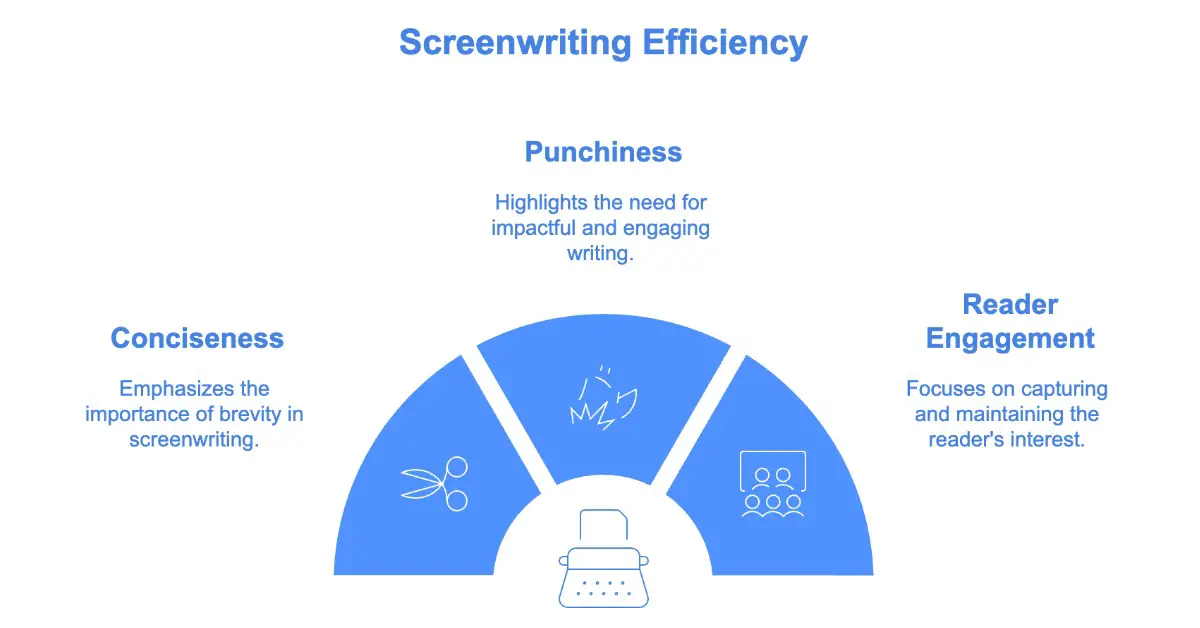 Screenwriting Essentials: A visual guide to punchiness, conciseness, and reader engagement in scriptwriting.